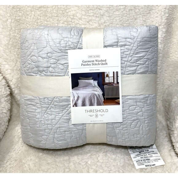 Twin/Twin XL Garment Washed Paisley Stitch Quilt Sky Blue - Threshold NEW - Picture 4 of 7